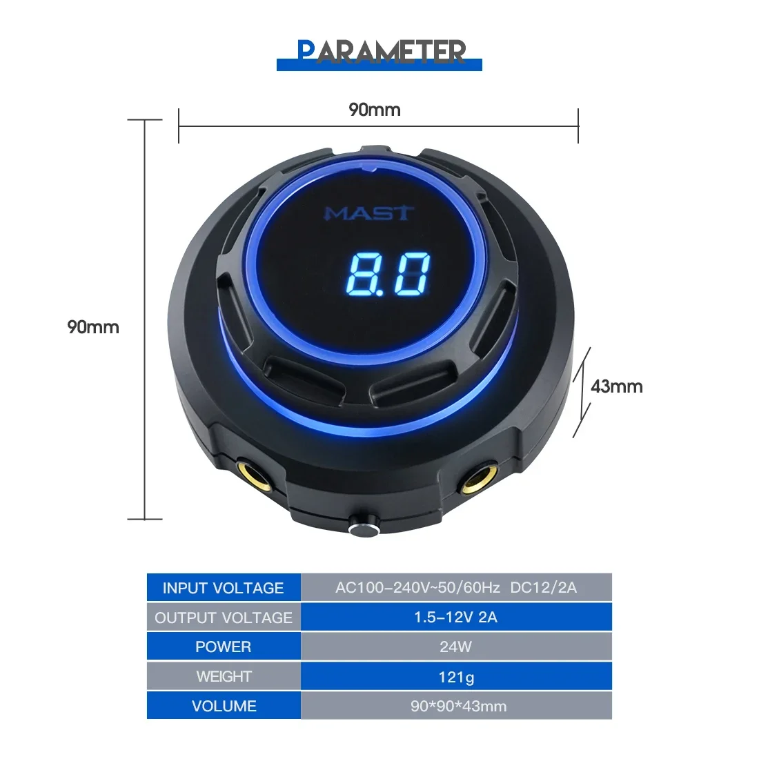 Mast Halo Tattoo Power Supply Set OLED White Display Screen with Mini Foot Pedal Clip Cord Accessories Supply for Tattoo Machine