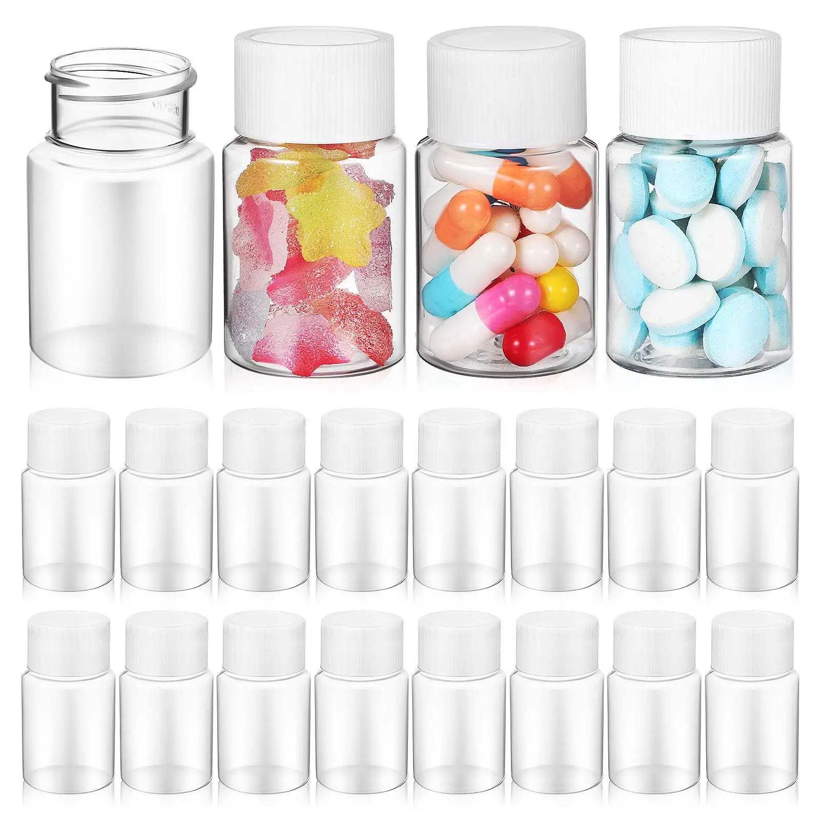 

20 Pcs 30ml Small Plastic Bottles Travel Size Portable Reusable PET Material Medicine Sample Bottles With Caps Mini Containers