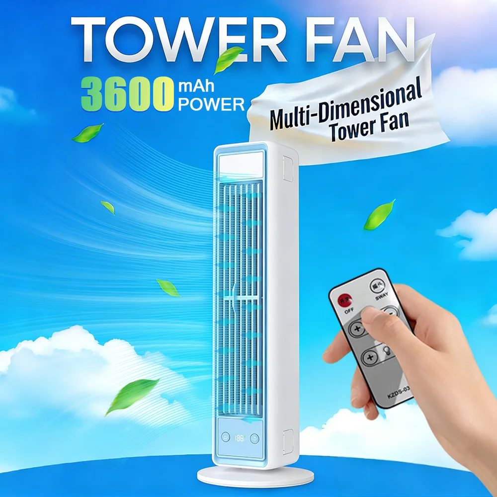 

Portable Tower Fan 3 Speeds Desktop Fan Quiet Standing Fan Rechargeable Wall Mount Fan for Bedroom Living Room Office