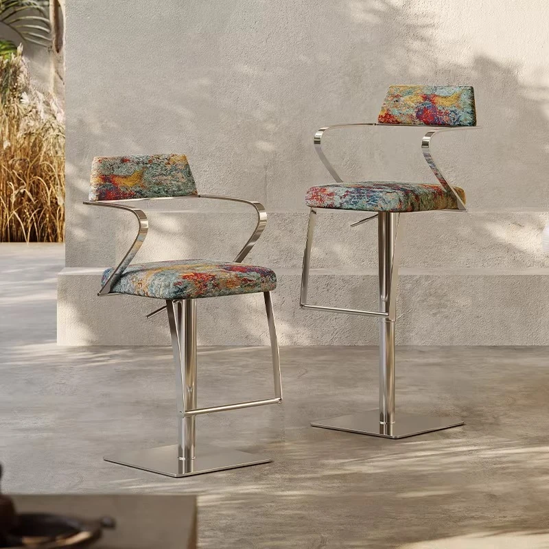 Stool Adjustable Swivel Height with Plum Blossom Motif for Kitchen Island Dining and Lounge
