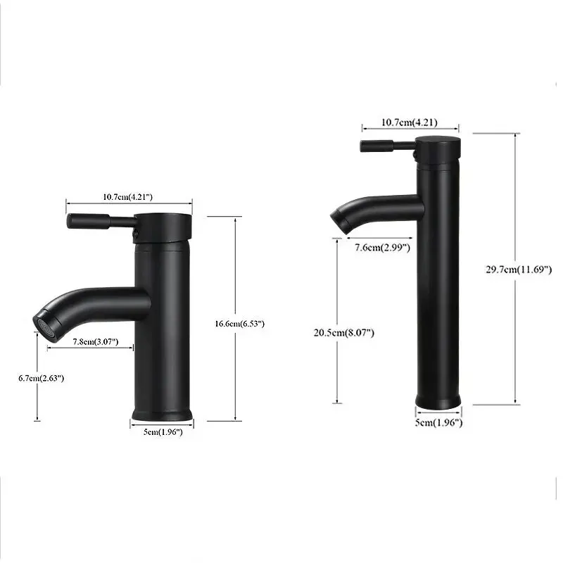 Black Minimalist Style Bathroom Faucet Hot Cold Water Sink Mixer Tap Stainless Steel Basin Faucets