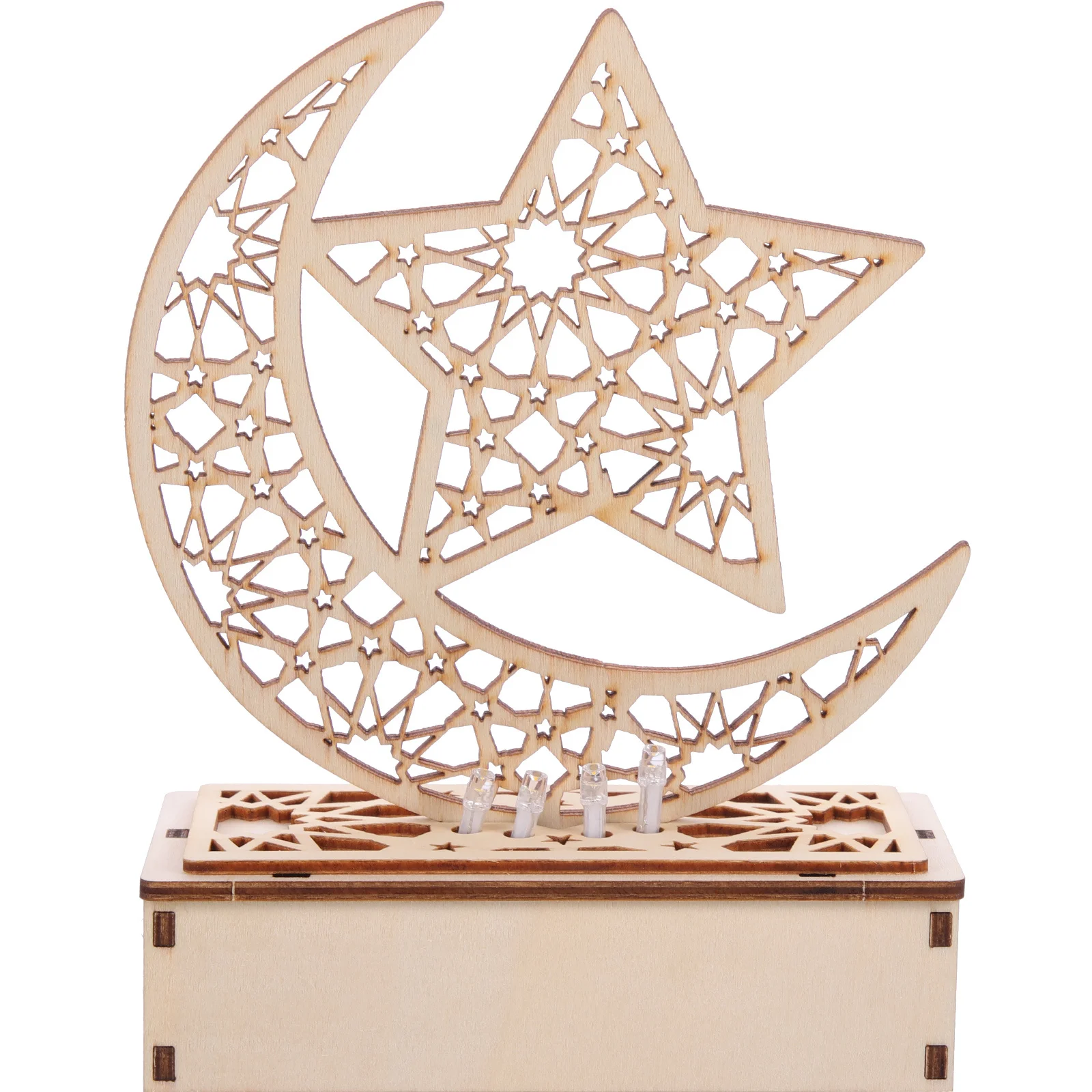 ضوء القمر الخشبي رمضان مبارك عيد الديكور الإسلامي مصباح نجمة غرفة نوم المنزل هدية احتفالية ديكور رمضان #4