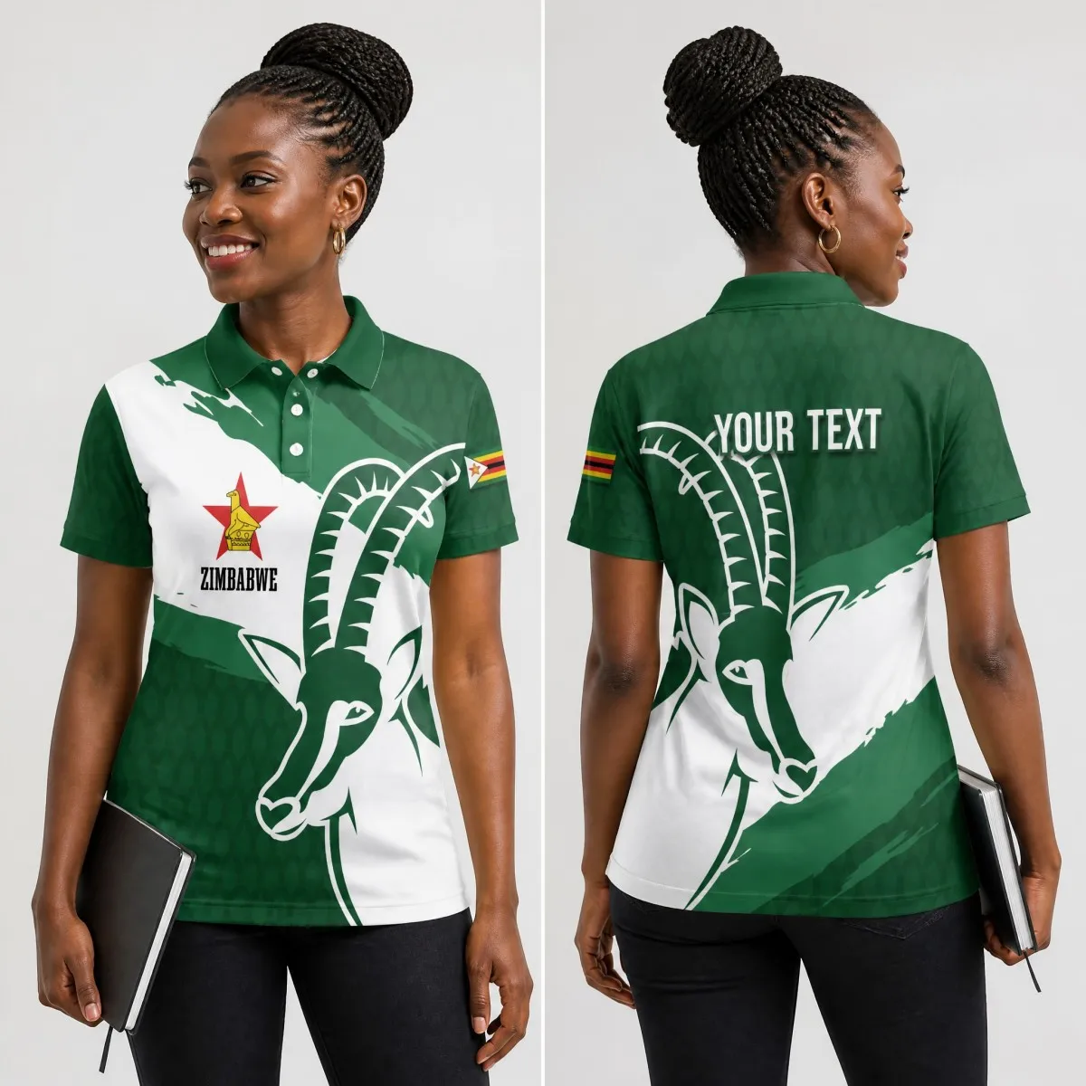 Women Zimbabwe Graphic Polo Shirt Short Sleeve Collared African Flag Zebra Print Casual Streetwear Summer Fashion Tee Top
