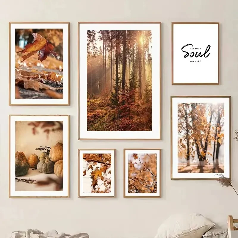 Autumn landscape red maple leaf deciduous pumpkin living room bedroom decoration frameless hanging painting core