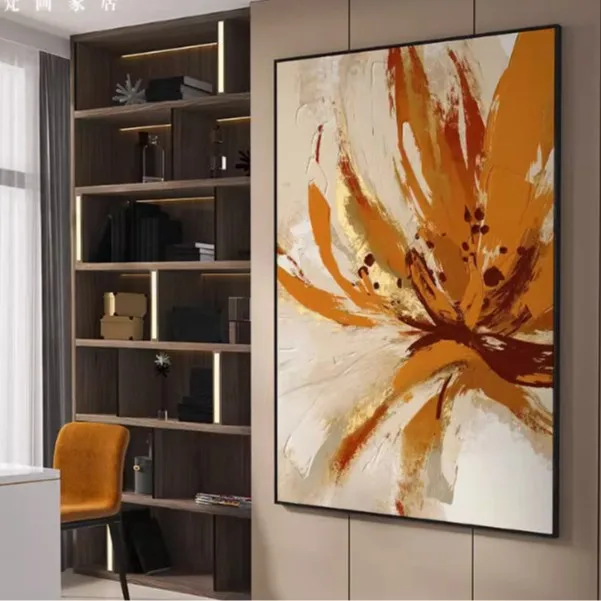 Digital Printing Hand-Painted Orange Heart Ruyi Abstract Minimalist Modern Oil Canvas Wall Hanging Living Room Entrance
