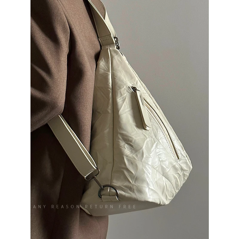 2023 New High Quality Pu Soft Large Capacity Pleated Shoulder Bag For Women's Advanced Single Shoulder Crossbody Bag For Women