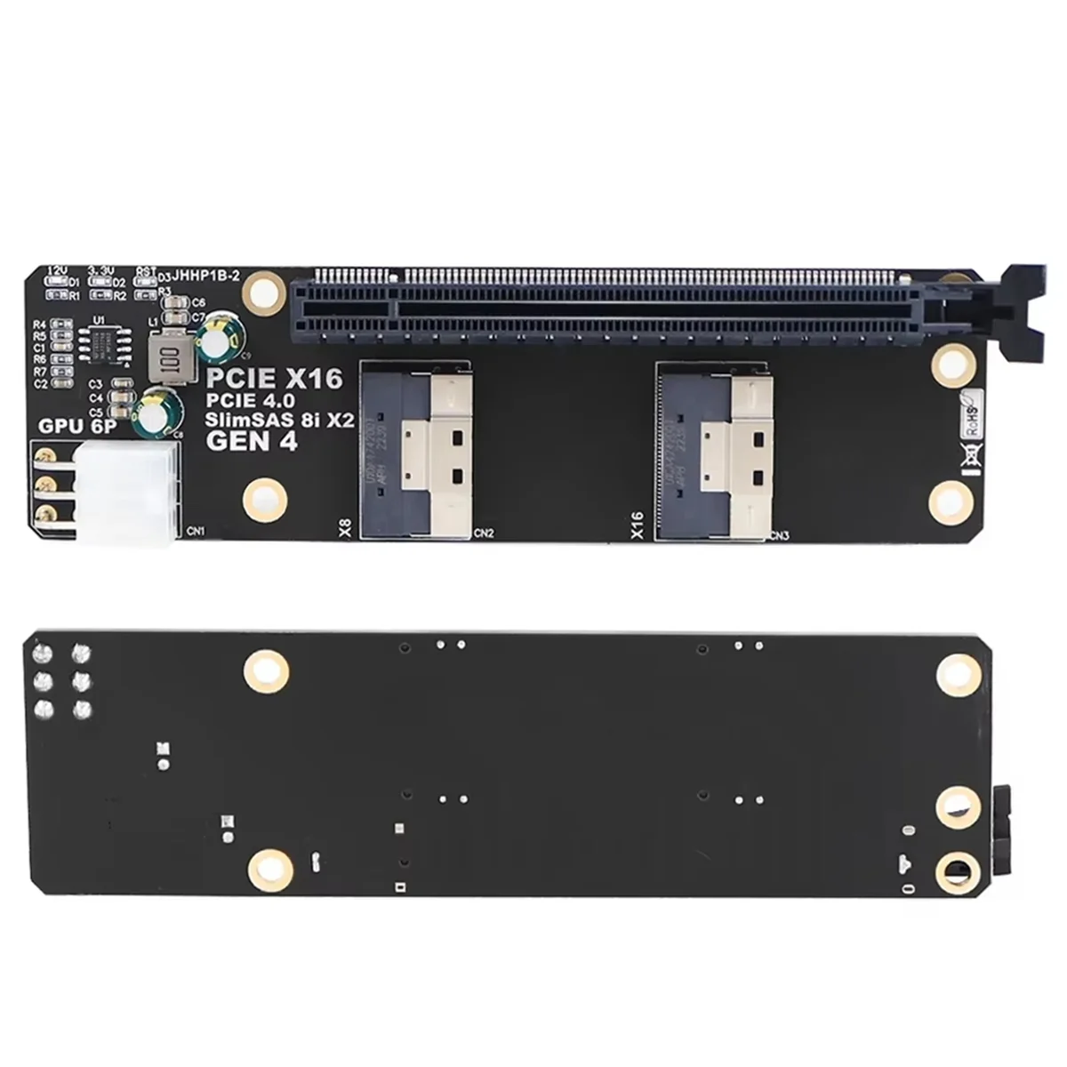 ABIU 2 Port SlimSAS 8i X2 to PCIe 4.0 X16 Slot Adapter Card SFF8654 Riser Card GEN4 for Network Graphics Video Card GPU 6Pin