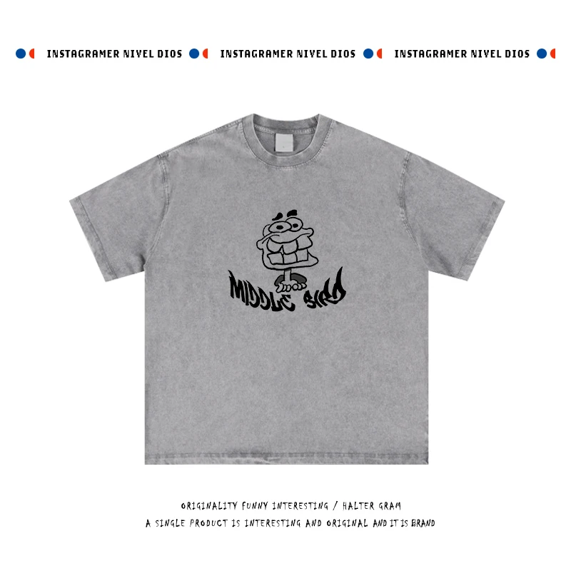 

Летняя коллекция 2025: Модная футболка оверсайз с мультяшным принтом, короткий рукав, из чистого дышащего хлопка, повседневная молодежная мода