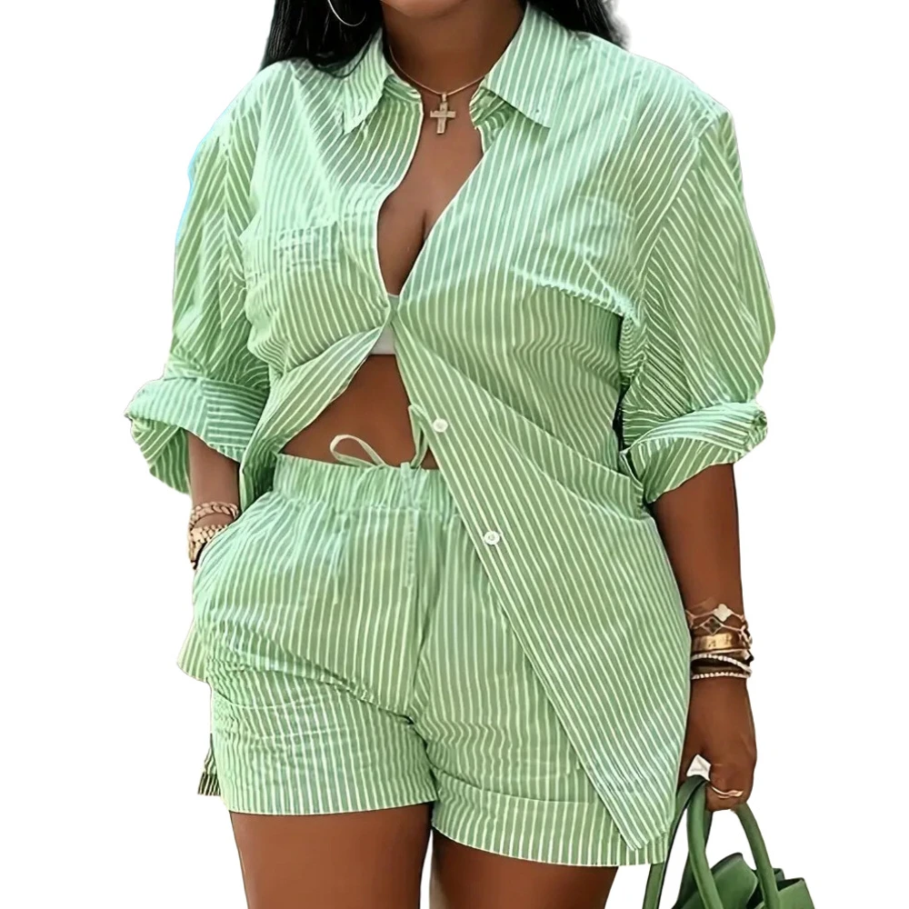 2024 Spring Autumn Casual Woman Sets Fashion Shirt Printed Button Shirt&Shorts Streetwear Shorts Pant Outfit Suit Two Piece Set