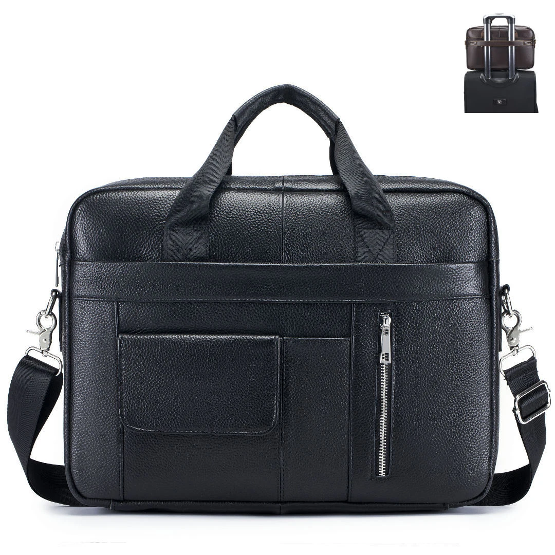 Maletín de cuero genuino de vaca para hombre, bolso de hombro masculino, Estilo Vintage, de lujo, para ordenador portátil, novedad de 2024