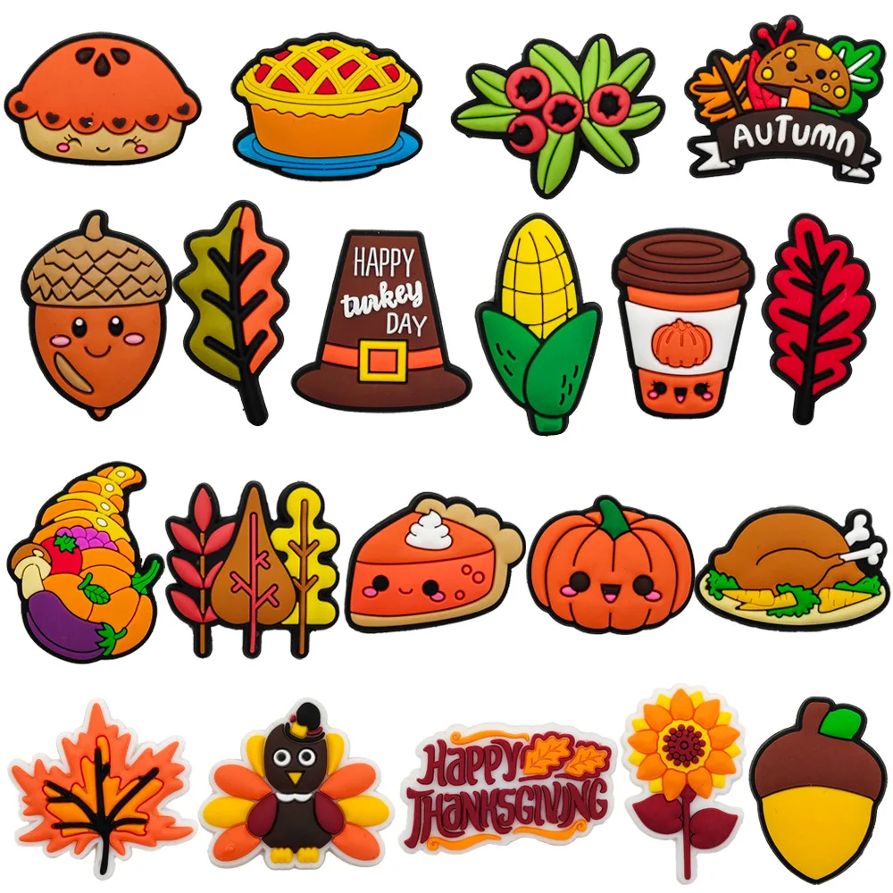 20-Pack Thanksgiving Croc Charms - Cute PVC Soft Rubber Shoe Decor for Sandals, Garden Shoes & Beach Bags