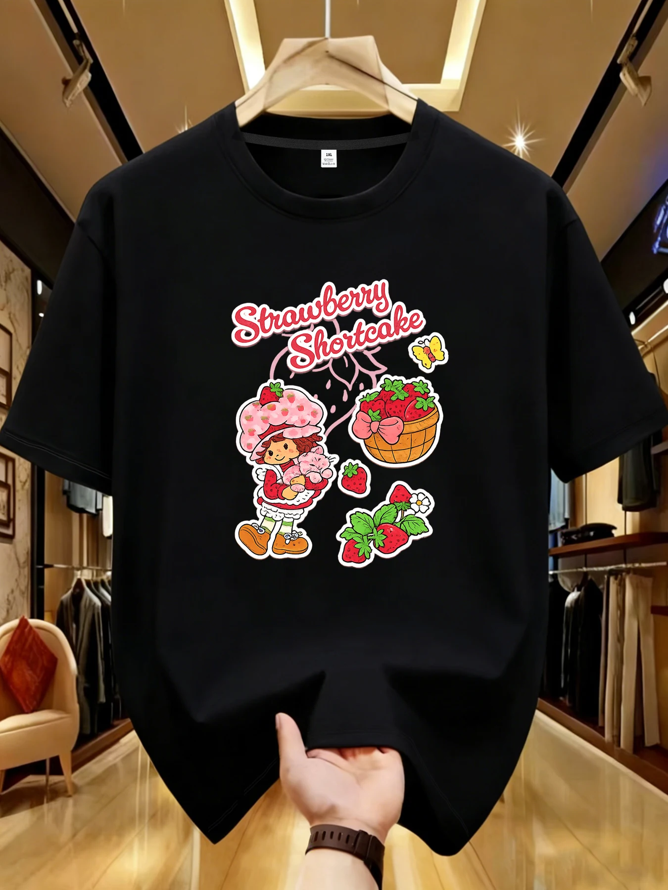 

【WDS01216】Strawberry print plus size women's round neck T-shirt summer casual street fashion women's Joker short sleeve T-shirt