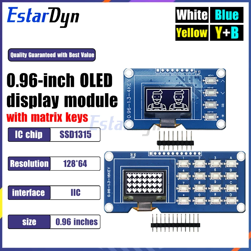شاشة OLED مقاس 0.96 بوصة مع وحدة لوحة مفاتيح 4x4، SSD1315 128x64 Arduino متوافقة مع مشاريع DIY وRaspberry Pi