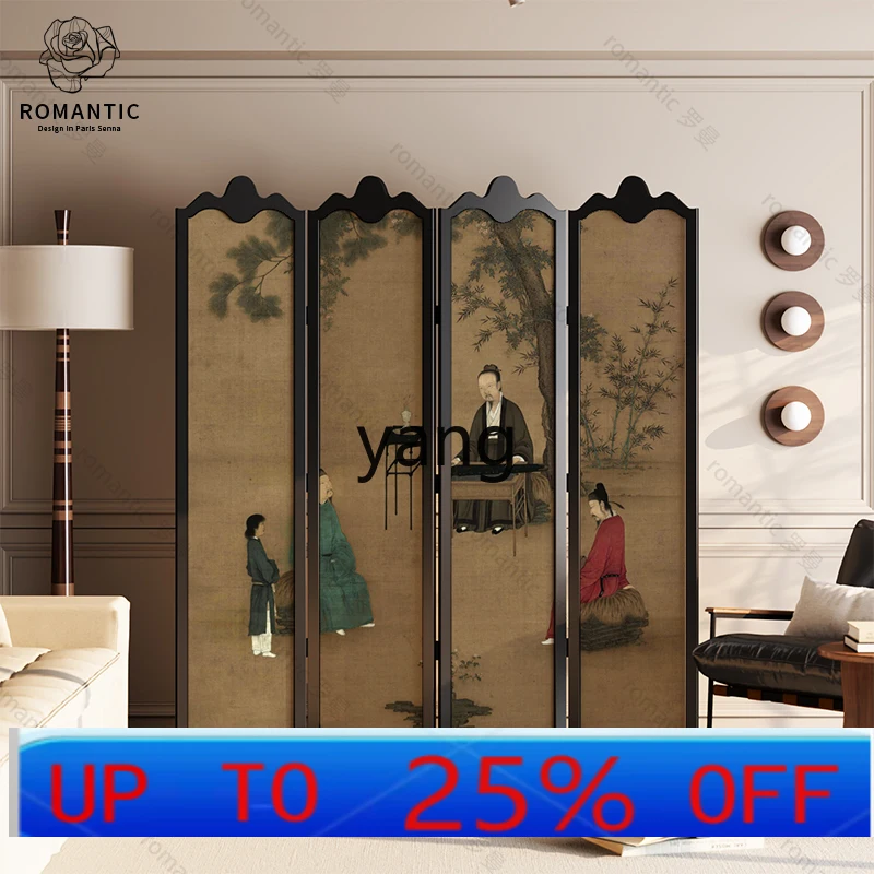 LH  household living room medieval solid wood screen partition hotel live stream background wall decoration