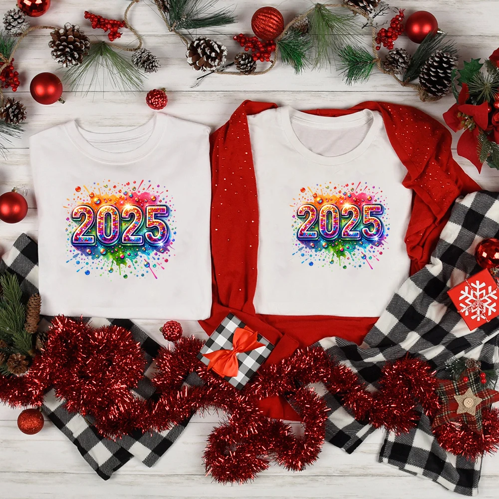 New Year 2025 Family Crew Shirts Outfits Dad Mom and Me Casual Breathable Tee Family Matching Tops Holiday Clothes