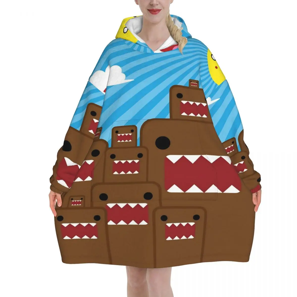 Domo Kun Blanket Hoodie Wearable Blanket Oversize with Pocket Warm Sleeping Bag Soft Cozy Onesie