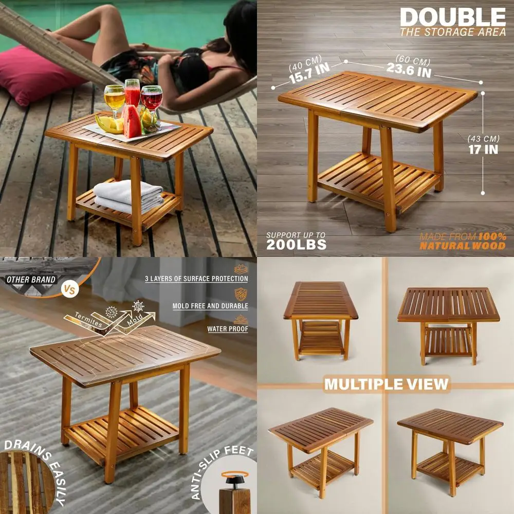 

Weatherproof 2-Tier Acacia Outdoor Side Table, 24 High, Durable Patio Furniture, Suitable for Pool, Porch, Teak Finish