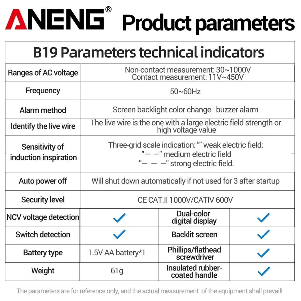 ANENG B19 Pro قلم اختبار NCV رقمي 30-1000 فولت عرض الجهد الحقيقي + إنذار الجرس الفولتميتر/مكتشف نقطة التفريغ أداة كهربائي