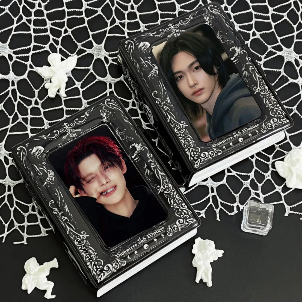 Mini Black Card Album PVC 3-3.5 Inch Photocard Binder with 16 Internal Pages Gothic Dark Style Idol Card Collect Book Unisex