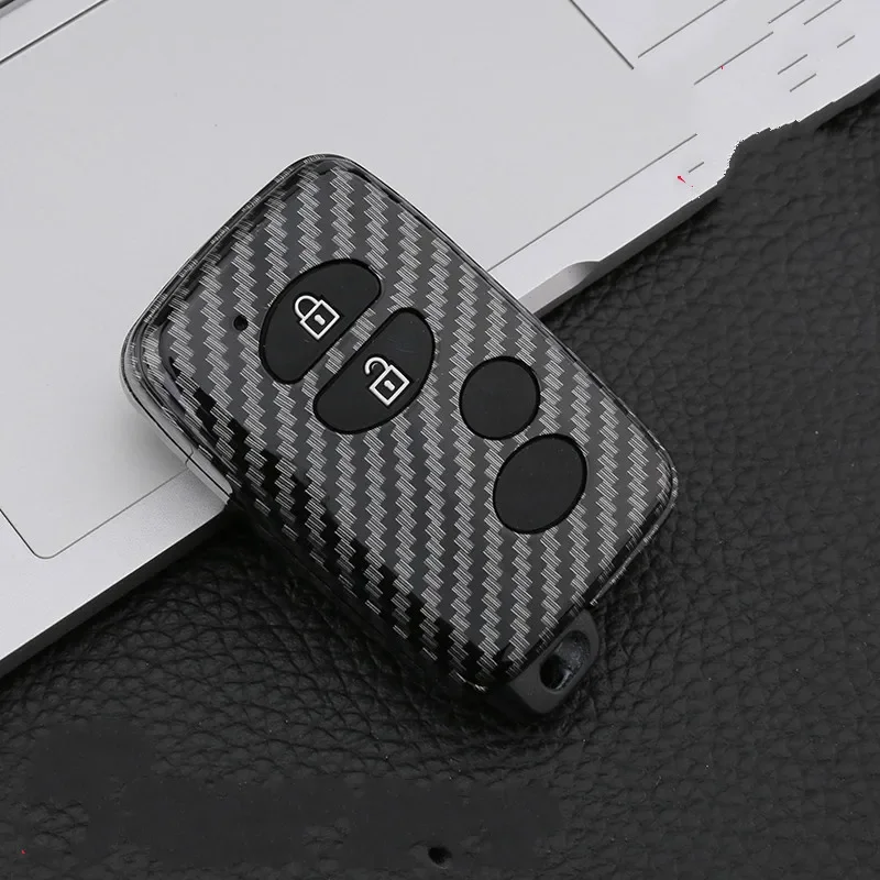 

Carbon Car Key Case For Toyota Land Cruiser 4Runner 5700 Prius RAV4 Camry Remote Control Fob Protector Cover Keychain Bag