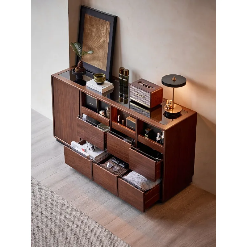 Solid wood chest black walnut bedside cabinet living room entrance bedroom retro storage drawer cabinet