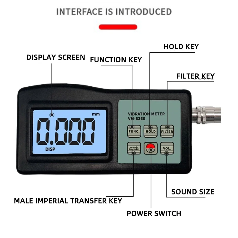 Digital Vibration Meter VM-6360 10 Hz ~ 1K Hz Mechanical Failure Vibration Analyzer 0.01mm/s ~ 400 mm/s Unbalance and Offset