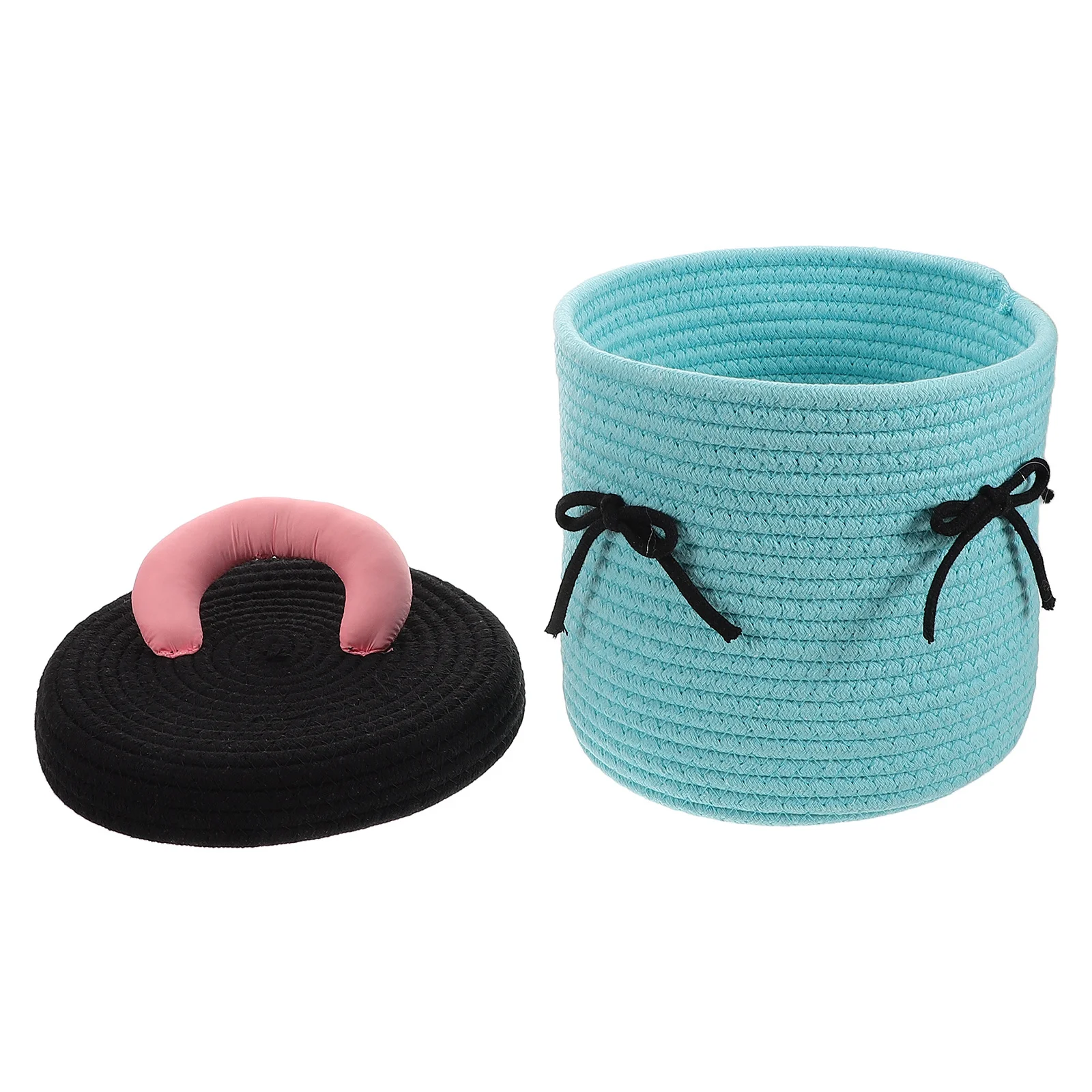 

Multifunctional Woven Storage Basket With Lid Cotton Rope Organizer For Snacks Jewelry Desktop Sundry Bin Decorative Round