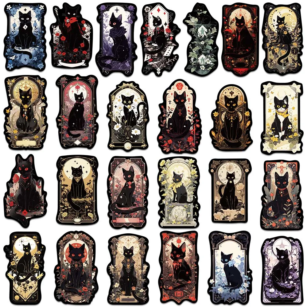 50pcs Cool Cartoon Animals Black Cats Graffiti Stickers For Laptop Water Bottle Luggage Notebook Waterproof Vinyl Decals