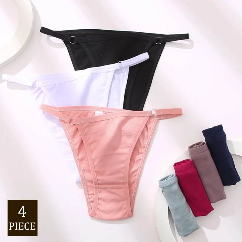 4Pcs/Set Women's Cotton Panties 3Pcs/set Sexy Low Waist Briefs M-2XL Comfortable Underwear Female Soft Color Underpants Lingerie