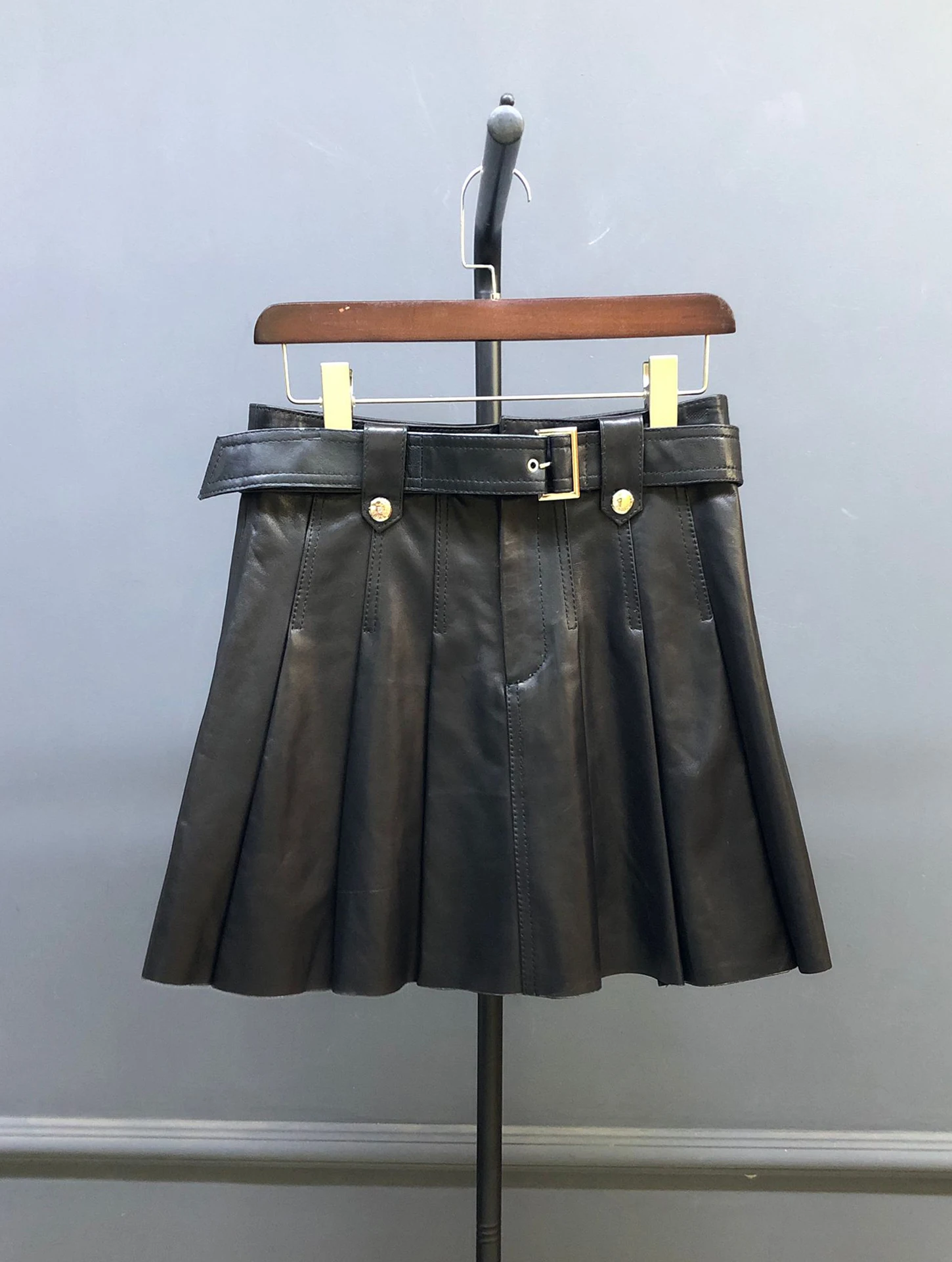 

Кожаная юбка А-силуэта из кожи эепскин, утягивающая, с защитой от просвечивания, маленькая юбка-зонтик, модная универсальная женская юбка