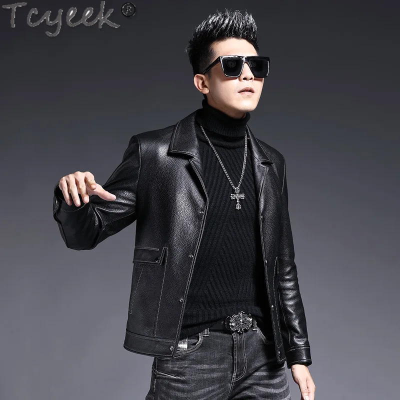 Tcyeek Real Sheepskin Coat Genuine Leather Jacket Men 2024 Spring Autumn Clothes Mens Motocycle Jackets Chic Jaqueta De Couro