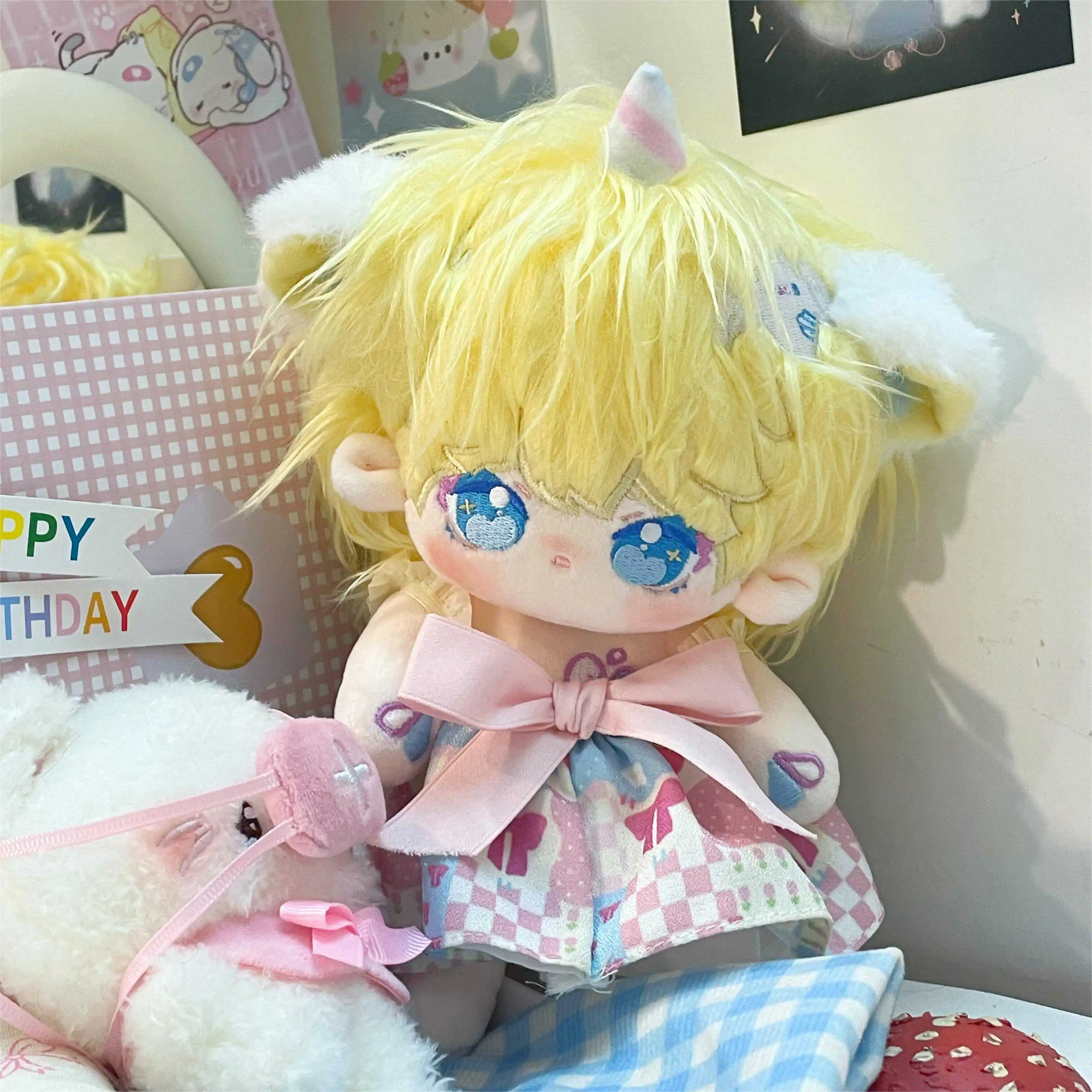 Anime Monster Ster Citroengeel Haar Oren Dieren Gevulde Schattige 20Cm Puppy Plushies Katoen Pluche Pop Kussen Speelgoed Voor Kinderen Geschenken