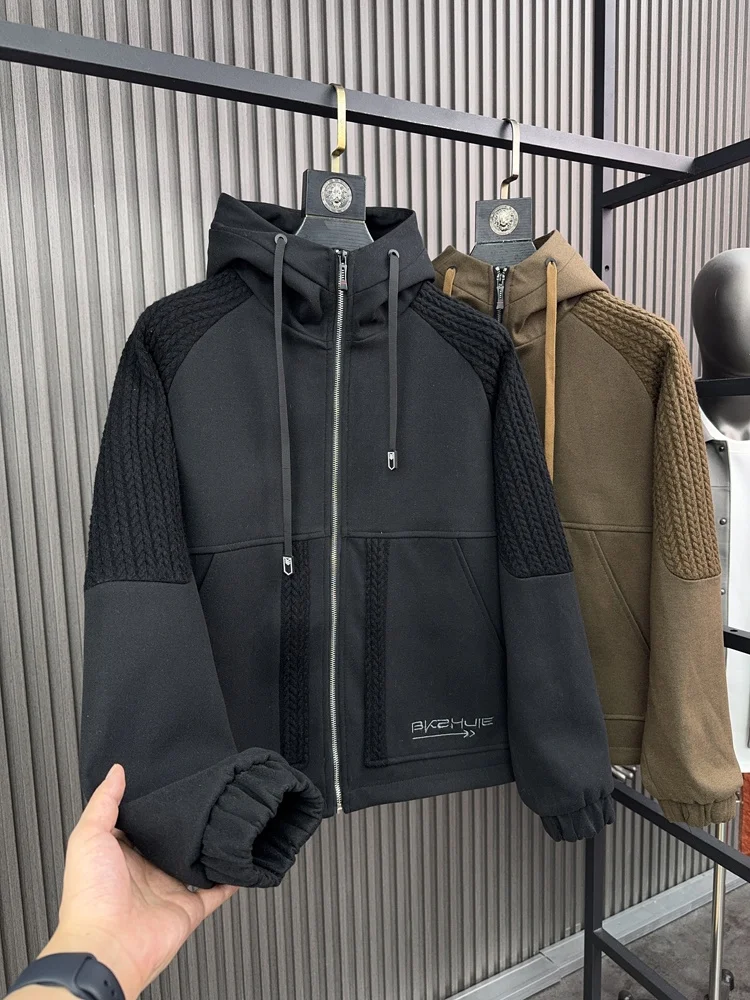 

Men's Faionable Fce Lined Thiened Warm Jaet Autumn Winter Comfortable Casual Hooded Coat Stand Fit Long Sve Coat