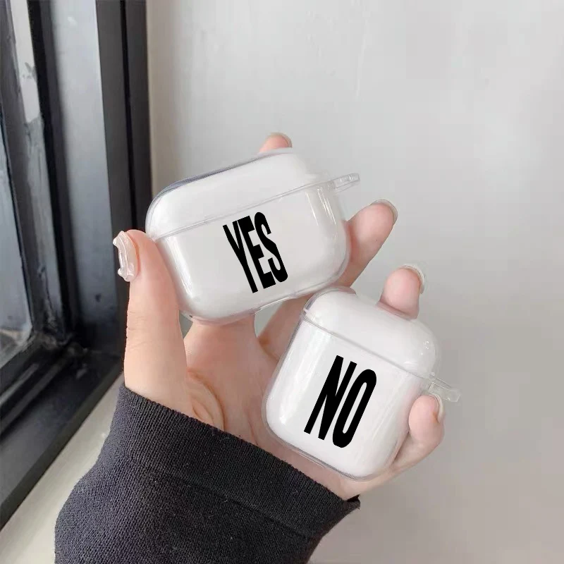 

English Words YES NO Earphone Case for Airpods 4th 3rd 2 Pro Transparent Cover for Airpod 3 1 Protective Accessorie Shell Fundas