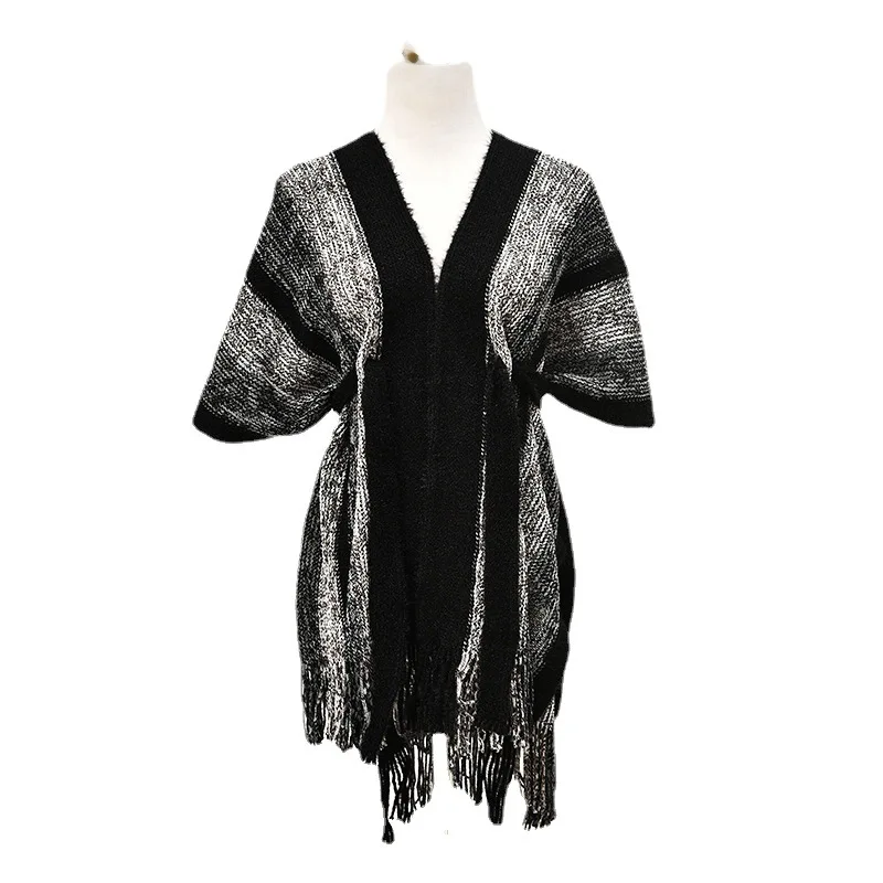 Spring Autumn Tassels Waistband Shawl Imitating Cashmere Women Fashion Street Poncho Lady Capes Orange Cloaks