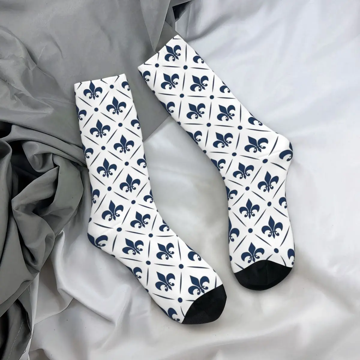 Harajuku Fleur De Lis Patroon Voetbal Sokken Polyester Middenbuis Sokken Voor Unisex Zweet Absorberend