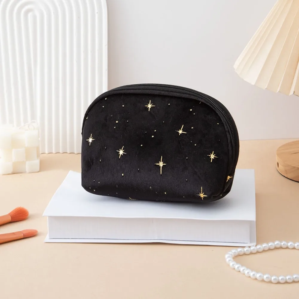 

Large Capacity Women Toiletry Bag Portable Soft Velvet Clutch Bag Hot Stamping Star Pattern Cosmetic Bag