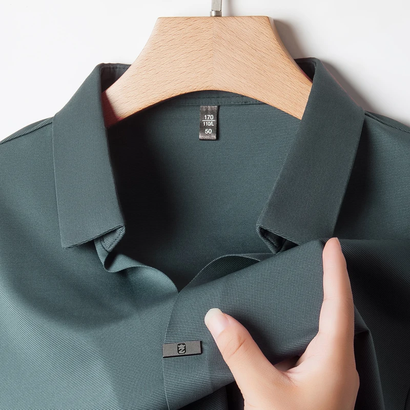 الفاخرة جودة الرجال قميص بولو برقبة على شكل v ربيع الخريف جديد طويل الأكمام الأعمال بسيطة لا أثر تنوعا التلبيب تي شيرت ملابس رجالي #4