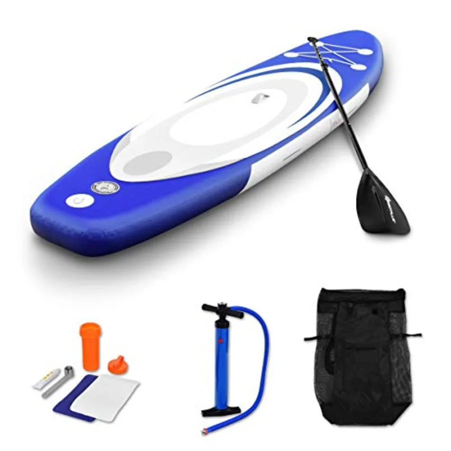 

Inflatable Stand up Paddle Board for outdoor water sports PVC material blue 6-inch thickness includes adjustable paddle leash p