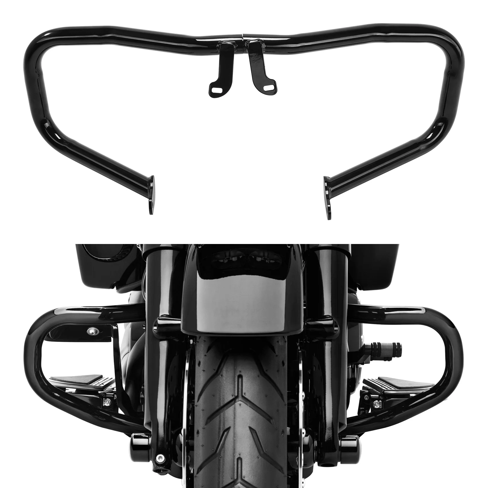 Black/Chrome Chopped Engine Guard Highway Crash Bar Fit For Harley Touring 14-24