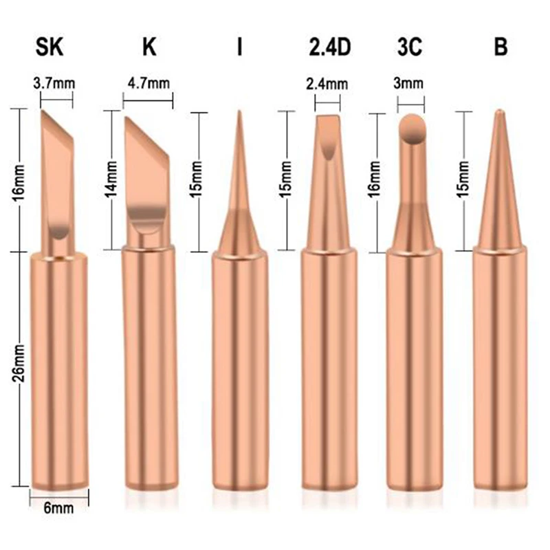 

6Pcs Copper 900M-T Soldering Iron Tip Set Electric Soldering Iron Lead-free Welding Tips Head BGA Soldering Tools