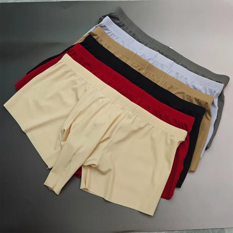 

Men's Sexy Lingerie Panties Open Hole Elephant Separate Pouch Boxer Briefs Summer Ice Silk Underwear Trunks Underpanties Shorts