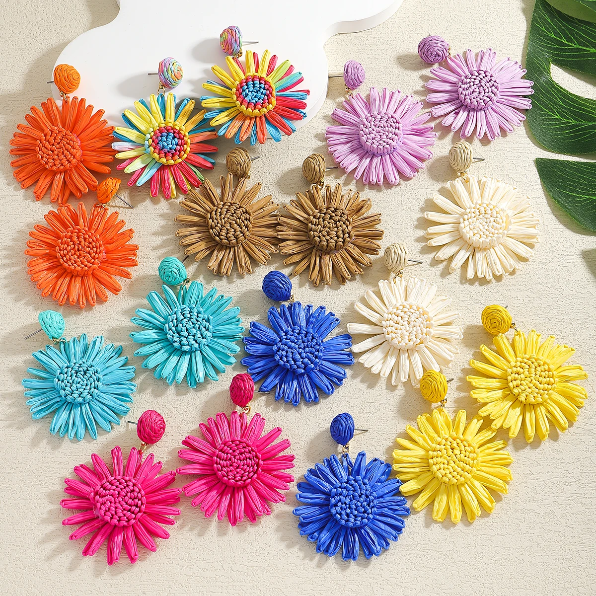 

Bohemia Handmade Lafite Sunflower Earrings For Women Colorful Summer Beach Style Statement Jewelry Vacation Trendy Accessories