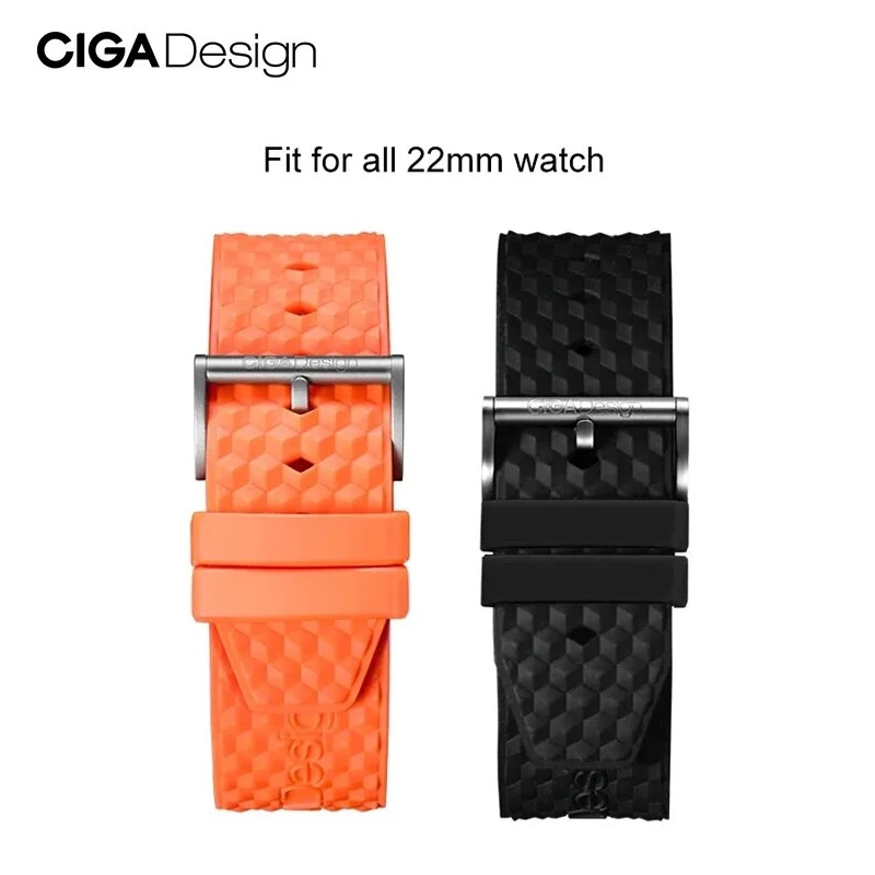 CIGA Design Original 22mm Silicone Watchbands Quick Release Bracelet Pin Buckle Black / Orange Watch Straps for Men's Wristwatch