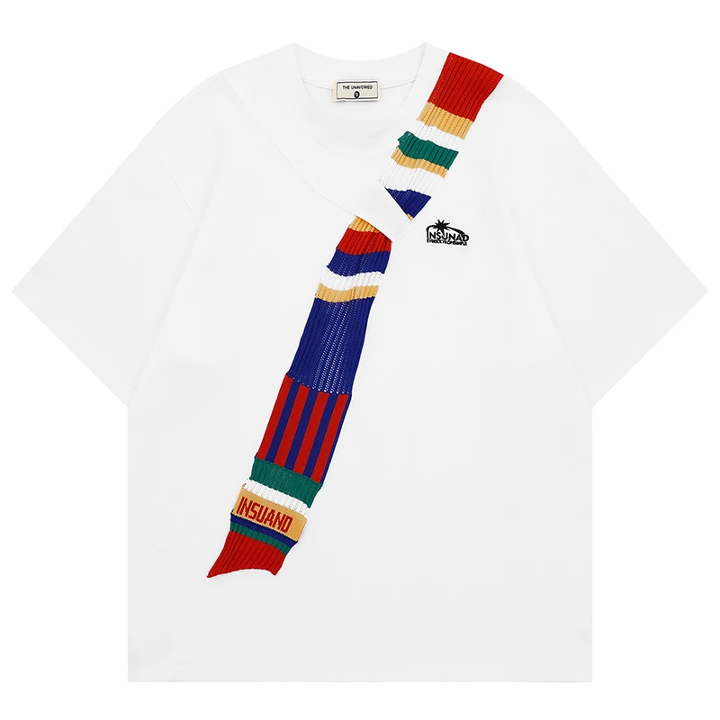 

Летние мужские футболки большого размера с коротким рукавом в стиле хип-хоп, красочные вязаные футболки с галстуком, уличная одежда, повседневные хлопковые топы в стиле Харадзюку, футболки