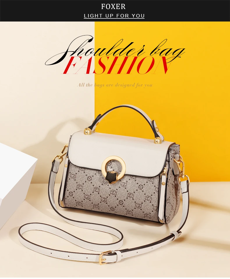 FOXER PVC-Leder Schulter-Crossbody-Taschen Vintage Signature Tote Bag Retro Mode Damenhandtasche Lässige Reisetasche für Frauen – Detail 1