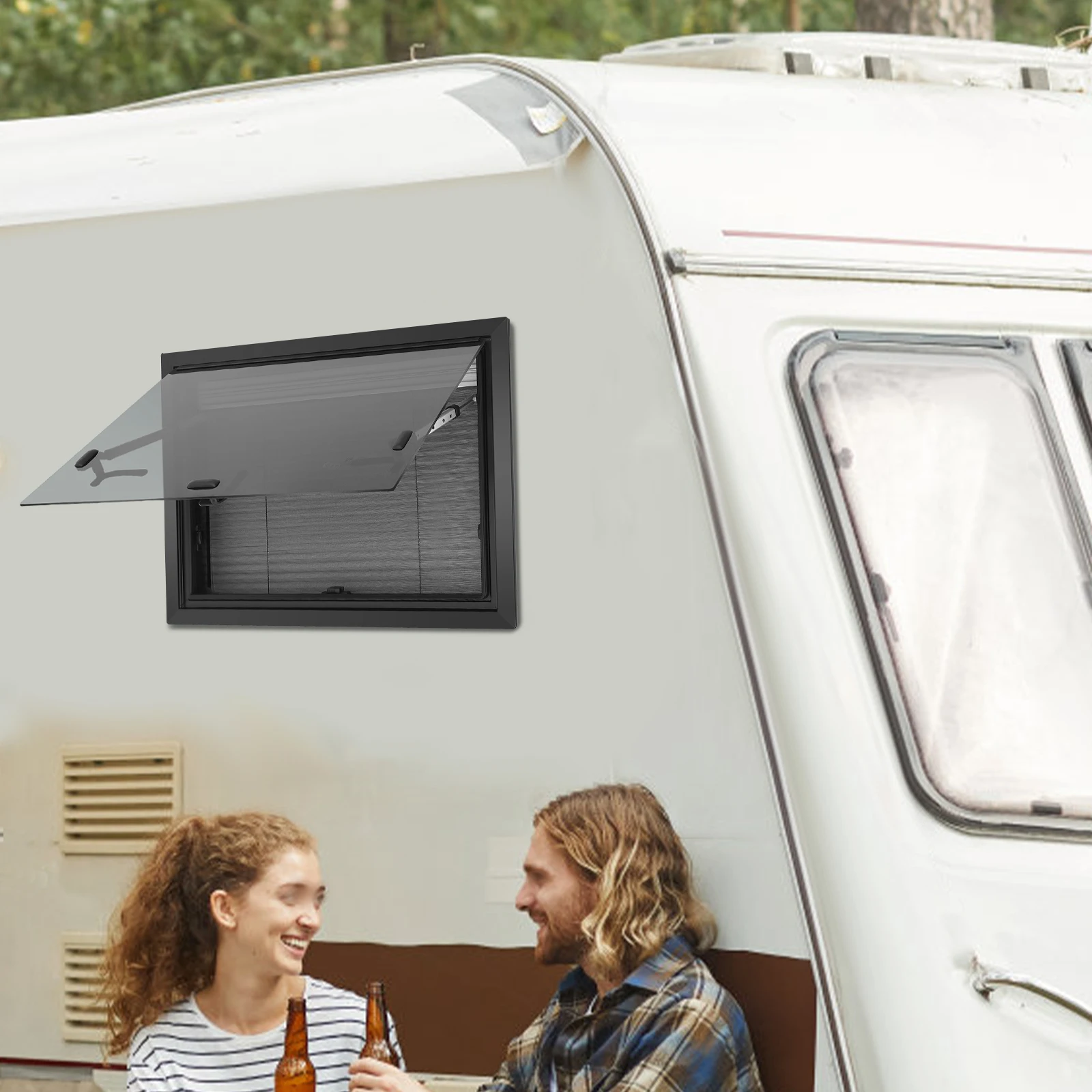 65 ° نافذة RV مع شاشة، زجاج مقسى 4 مم للجدار العريض 30-80 مم، تهوية مضادة للبعوض لمقطورة التخييم #1