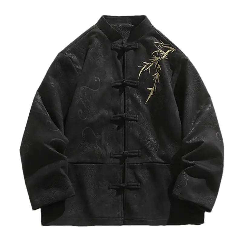 

New Chinese Sle Men's Casual Jaet with Dragon Embroidery And Button Design Spring Autumn Season Loose Fit Youth Faion