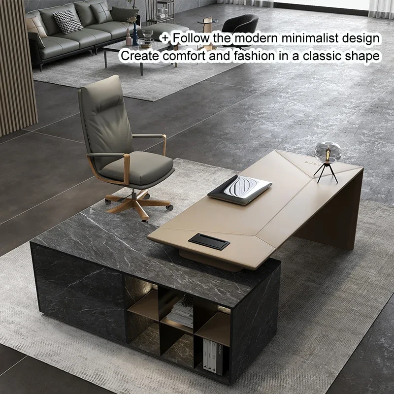 

Rirong Furniture Italian Light Luxury Laminated Leather New Chinese Leather Decoration Desk Light Luxury Boss Desk