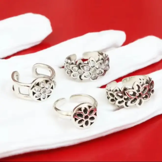 

S925 Sterling Silver Fashion Cherry Blossom Ring Personalized Hip-hop Versatile Index Finger Ring Single men and women open mout